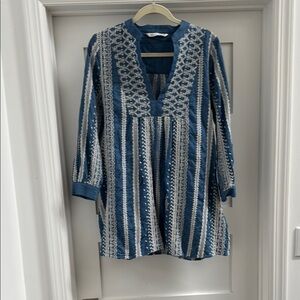 Zara Blue and White Embroidered Women's Tunic/Dress